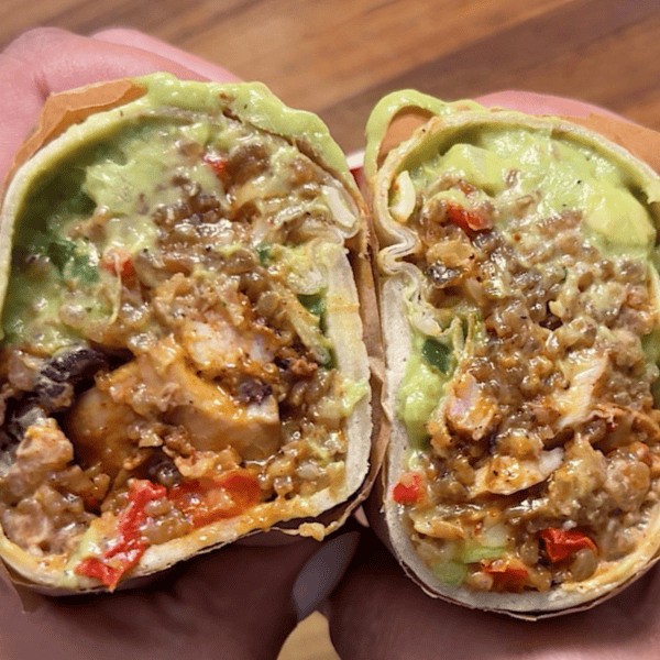 One pot chipotle chicken and rice burrito filling with peppers and onions - Hungry Mockingbird