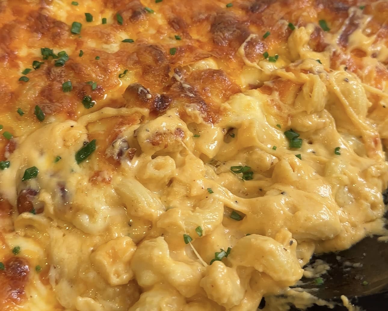 Baked mac and cheese with a golden cheese crust - Hungry Mockingbird
