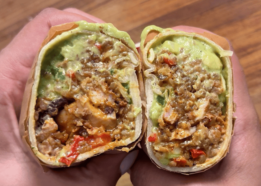 One pot chipotle chicken and rice burrito filling with peppers and onions - Hungry Mockingbird